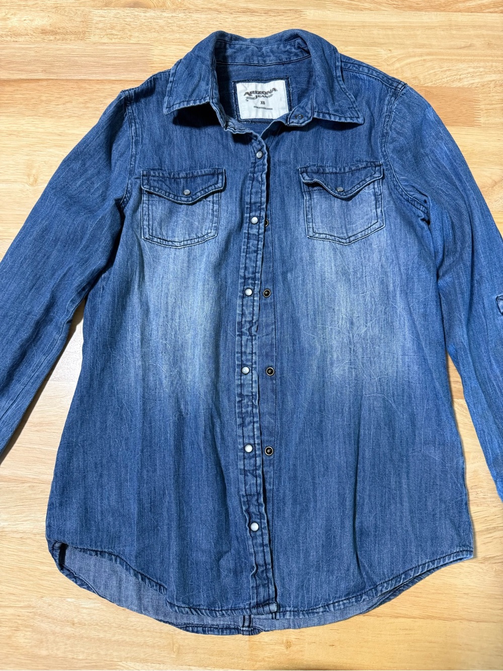 Arizona Jean Company Women’s Denim Snap Button Shirt XS Long Sleeve